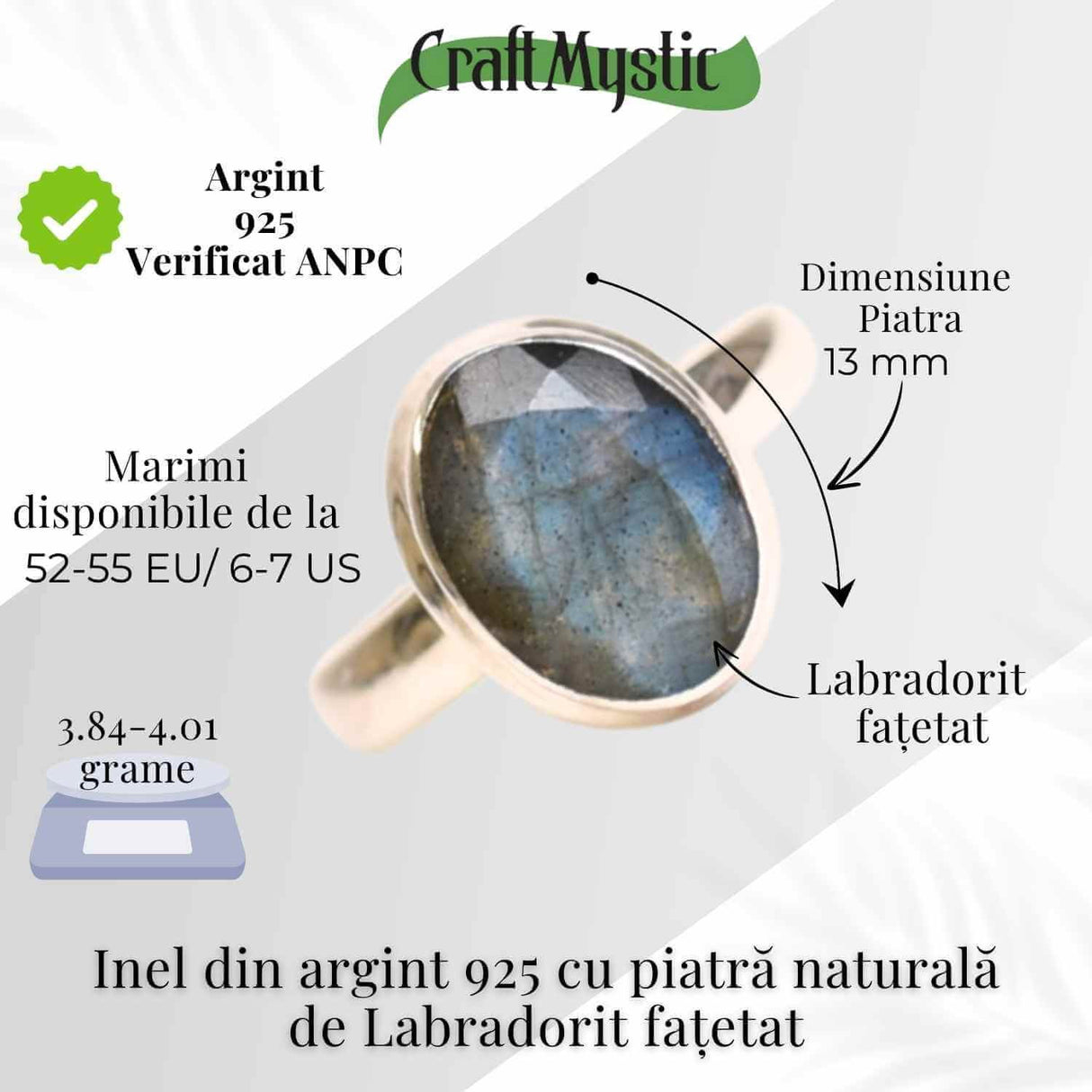 Inel argint 925 cu Labradorit fatetat oval - Lumina intuitiei interioare