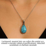Colier Argint 925 cu Larimar in Forma de Lacrima - Liniste si Claritate Interioara