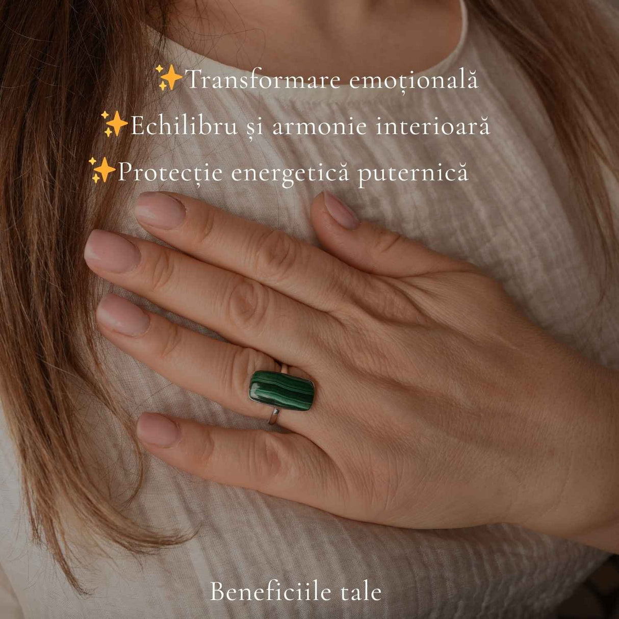 Inel Argint 925 cu Malachit Dreptunghi – Protectie si Eleganta Naturala