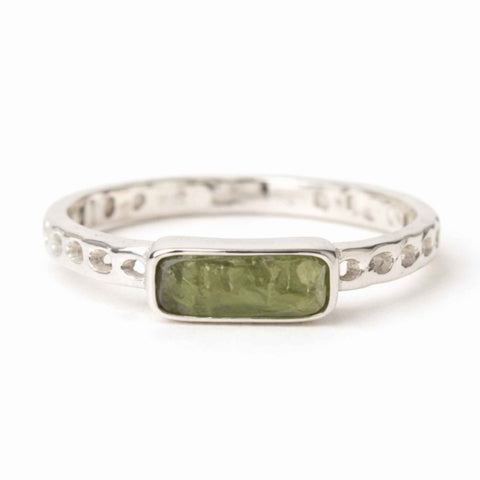 925 Silver Ring with Raw Rectangular Moldavite – Clarity and Transformation