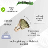 Inel argint 925 cu Moldavit natural brut Marime 55-56 (EU) / 8 (US) - Piatra transformarii spirituale