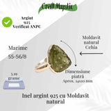 Inel argint 925 cu Moldavit natural brut Marime 55-56 (EU) / 8 (US) - Piatra transformarii spirituale