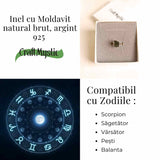Inel argint 925 cu moldavit natural marime 59-60 EU / 9 US - Talisman cosmic al transformarii