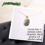 Colier cu lant de inox aurit si pandantiv montura argint 925, placat cu aur 18 k si Moldavit natural, 2.55 gr - Protectie si transformare