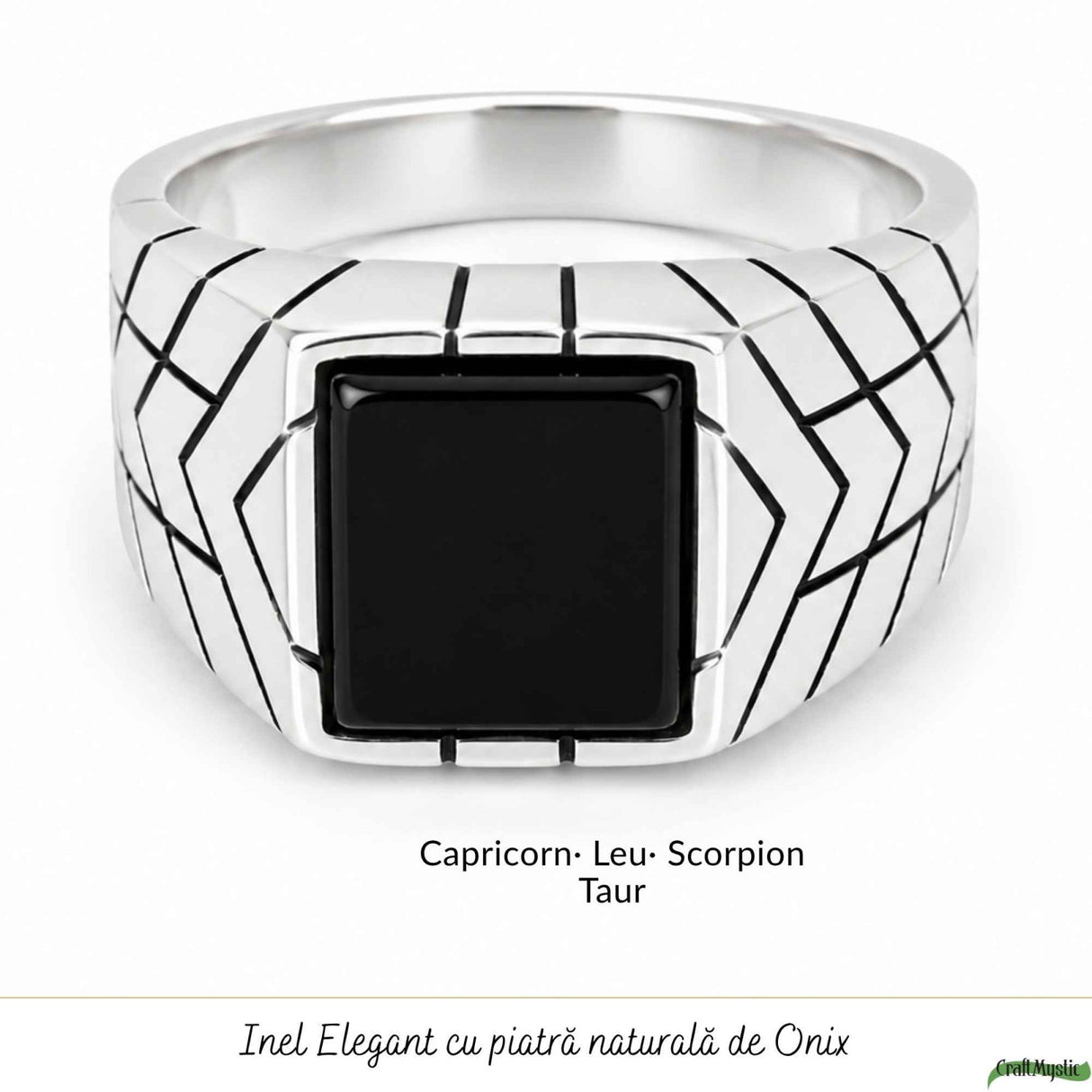 Inel Barbatesc Argint 925 cu Onix Patrat – Protectie si Forta Interioara
