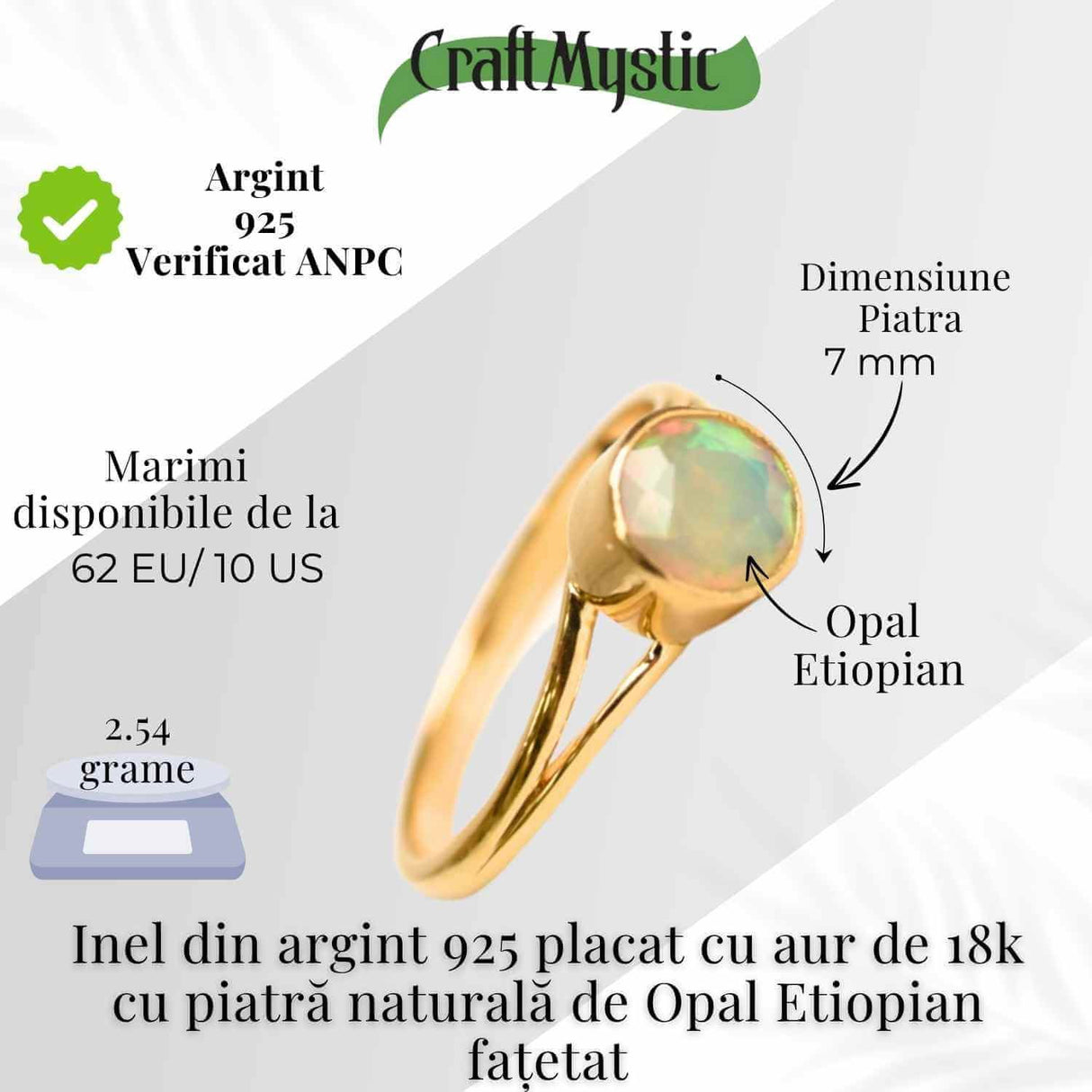 Inel Argint 925 placat cu aur 18K cu Opal Etiopian fatetat - Lumina si Magie Interioara