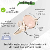 Inel argint 925 cu Cuart Roz si Piatra Lunii - Armonie si Iubire Divina