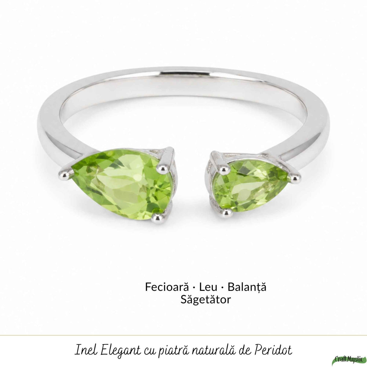 Inel Argint 925 cu Peridot Fatetat Lacrima – Echilibru si Feminitate Naturala