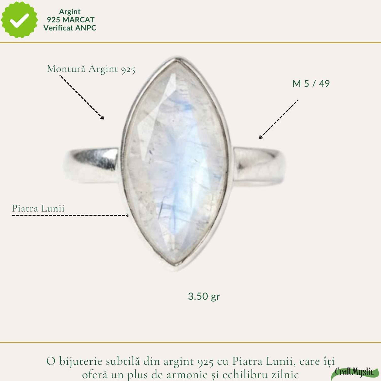 Inel Argint 925 cu Piatra Lunii Delica fatetat – Echilibru si Feminitate