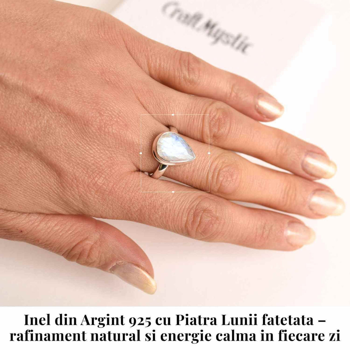 Inel Argint 925 cu Piatra Lunii Fatetata in Forma de Lacrima - Intuitie si Echilibru Emotional