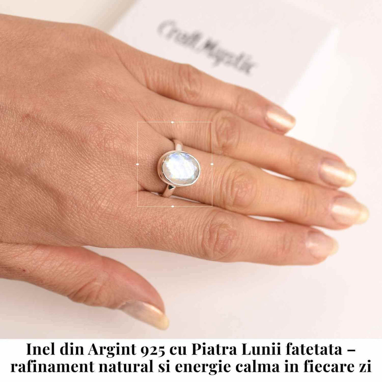 Inel Argint 925 cu Piatra Lunii Fatetata Oval- Lumina Interioara si Echilibru Emotional