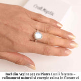 Inel Argint 925 cu Piatra Lunii Fatetata Oval- Lumina Interioara si Echilibru Emotional