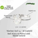 Inel reglabil din argint 925 cu piatra lunii fatetat, pentru calm si echilibru interior