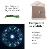 Inel reglabil din argint 925 cu piatra lunii fatetat, pentru calm si echilibru interior