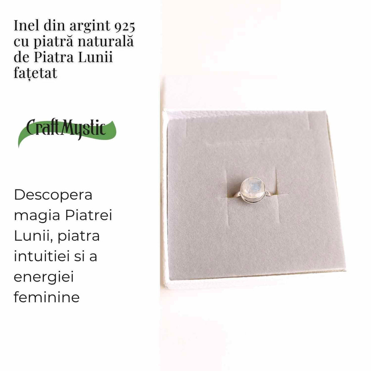 Inel Argint 925 cu Piatra Lunii Fatetata Rotunda - Claritate Emotionala si Energie Feminina