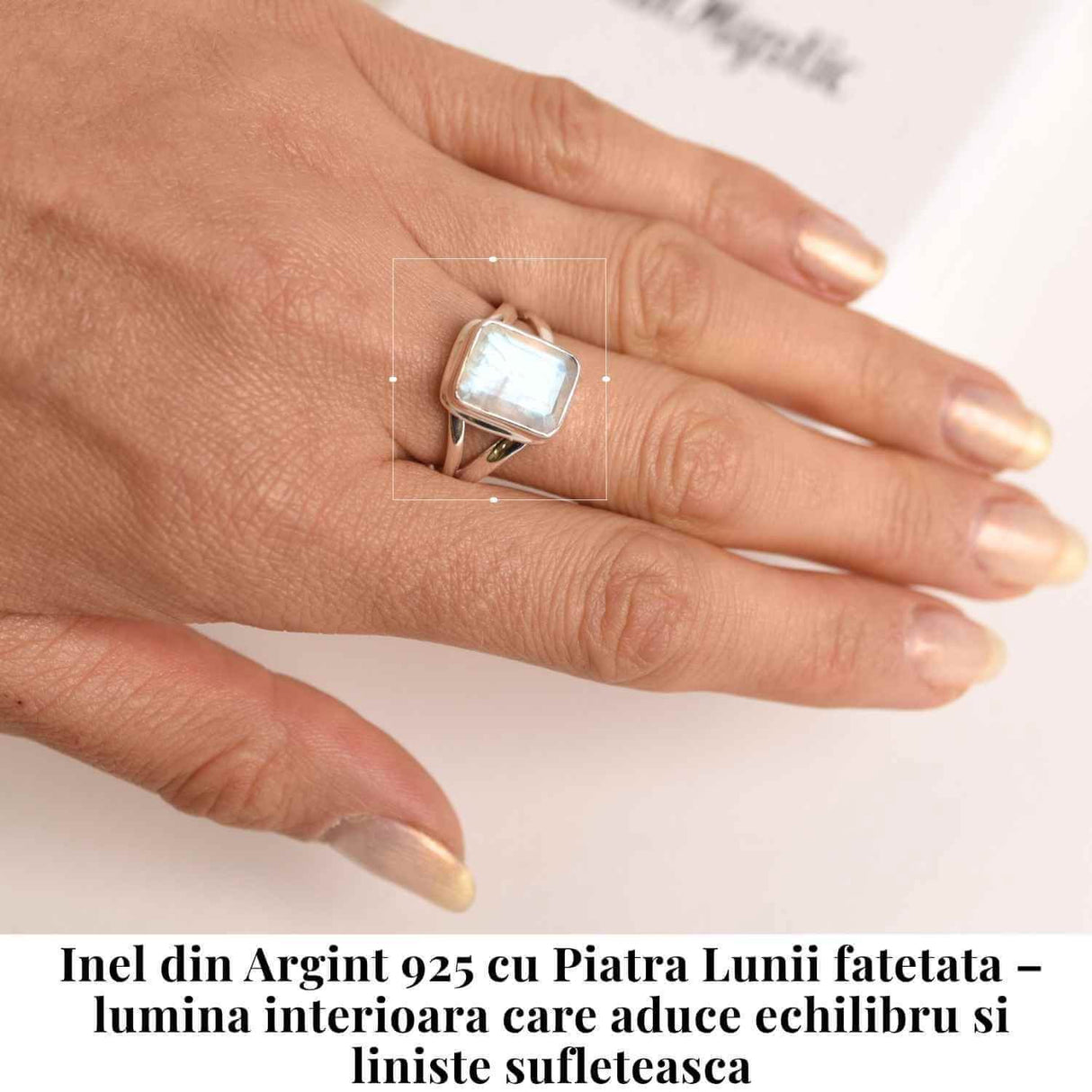 Inel Argint 925 cu Piatra Lunii Fatetata Dreptunghiulara - Echilibru Emotional si Claritate Interioara