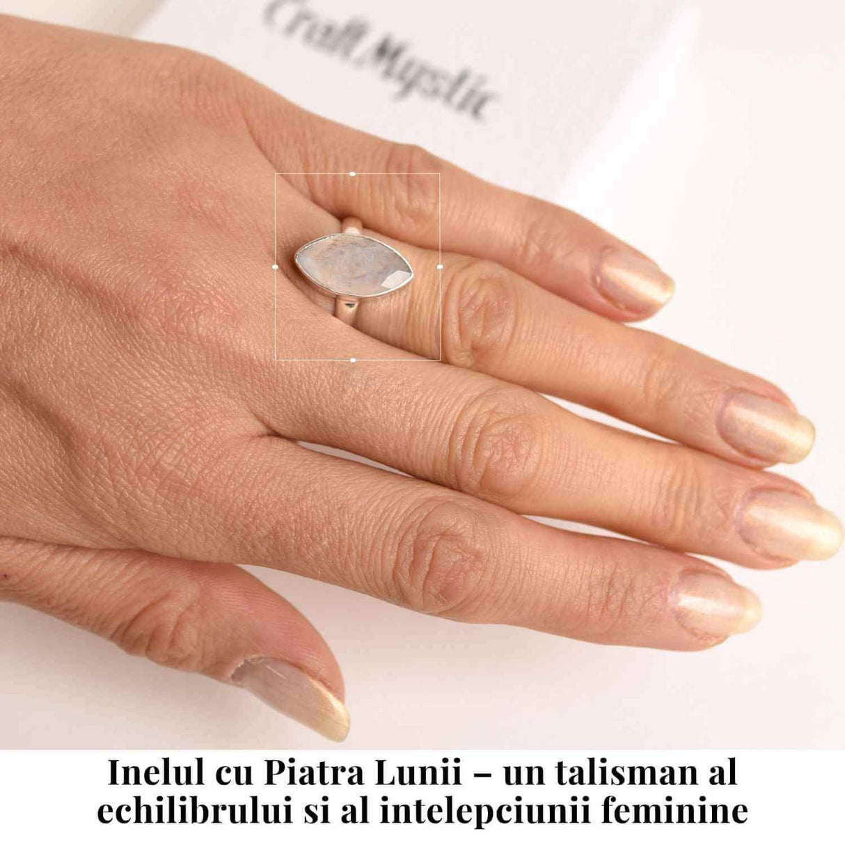 Inel Argint 925 cu Piatra Lunii Fatetata Marquise - Lumina Intuitiei si Echilibrului Interior