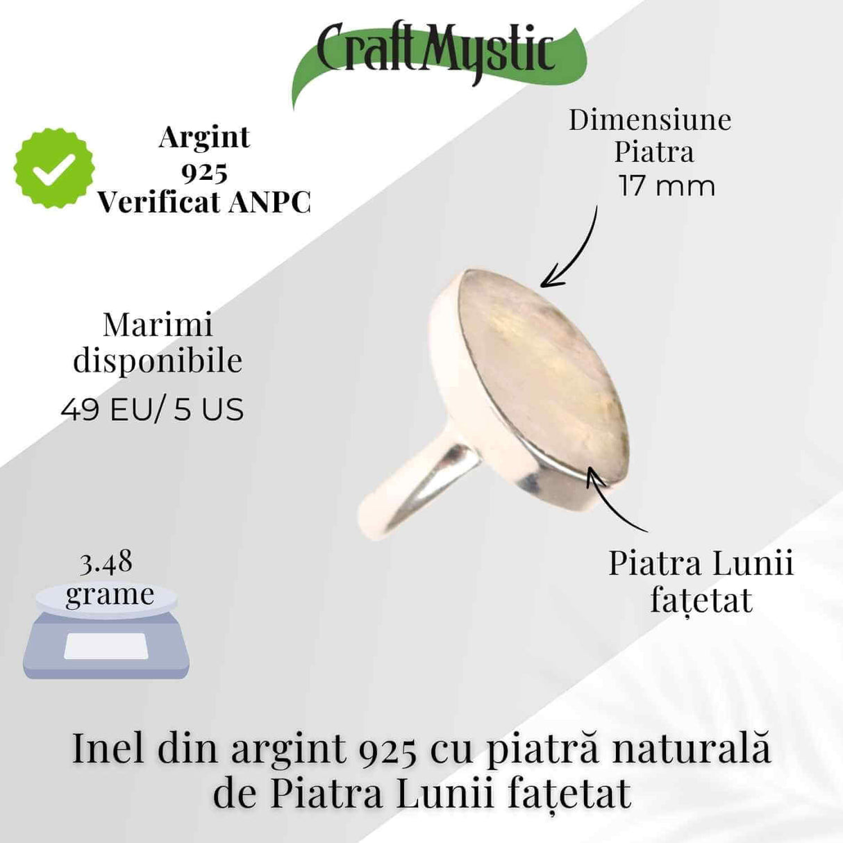 Inel Argint 925 cu Piatra Lunii Fatetata Marquise - Lumina Intuitiei si Echilibrului Interior
