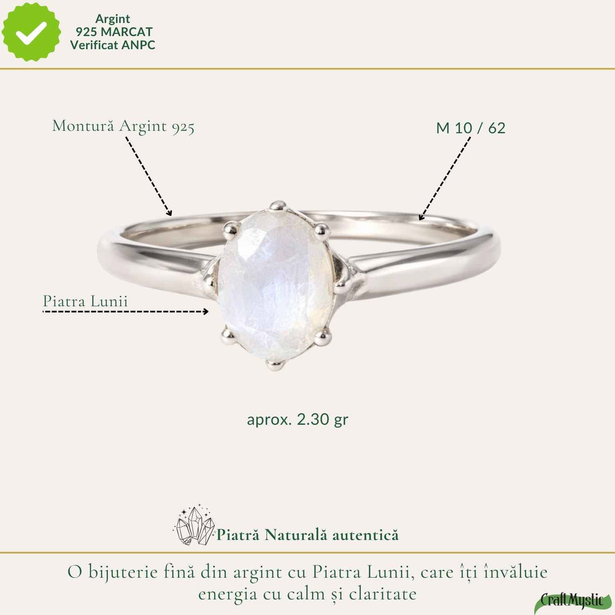 Inel Argint 925 cu Piatra Lunii Oval Fatetat – Feminitate si Echilibru Interior