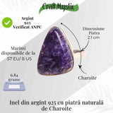 Inel argint 925 cu Charoite naturala triunghi - Transformare si echilibru interior
