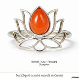 Inel argint 925 cu piatra naturala de Carneol model floare de lotus – Energie si incredere feminina