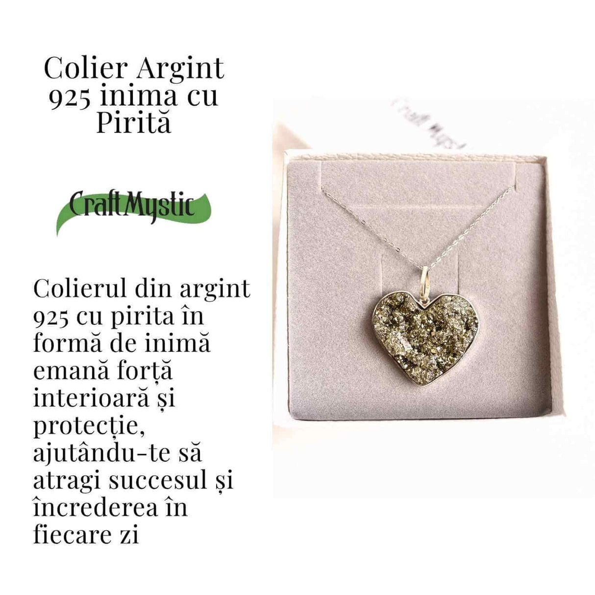 Putere si Incredere Zilnica - Colier Inima cu Pirita si Argint 925