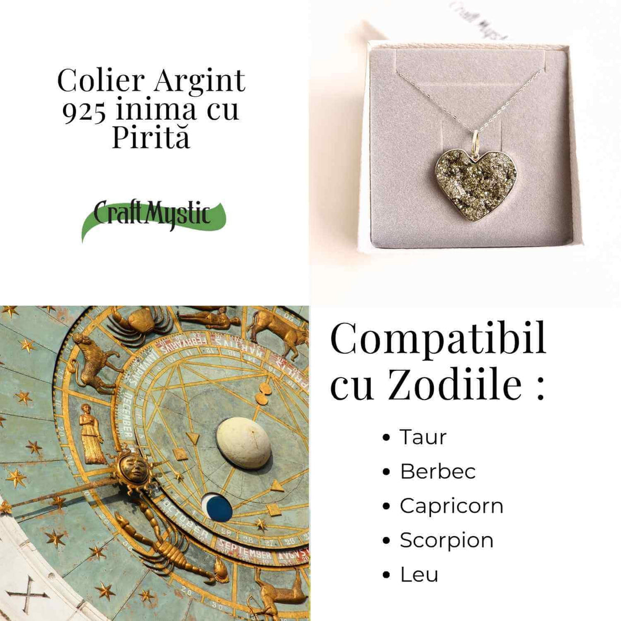 Putere si Incredere Zilnica - Colier Inima cu Pirita si Argint 925