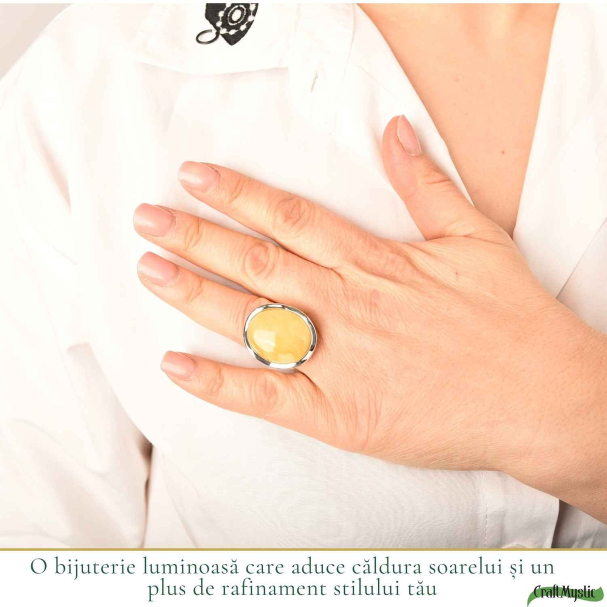 Inel Argint 925 cu Chihlimbar Galben Natural Oval - Lumina Calda si Eleganta Naturala