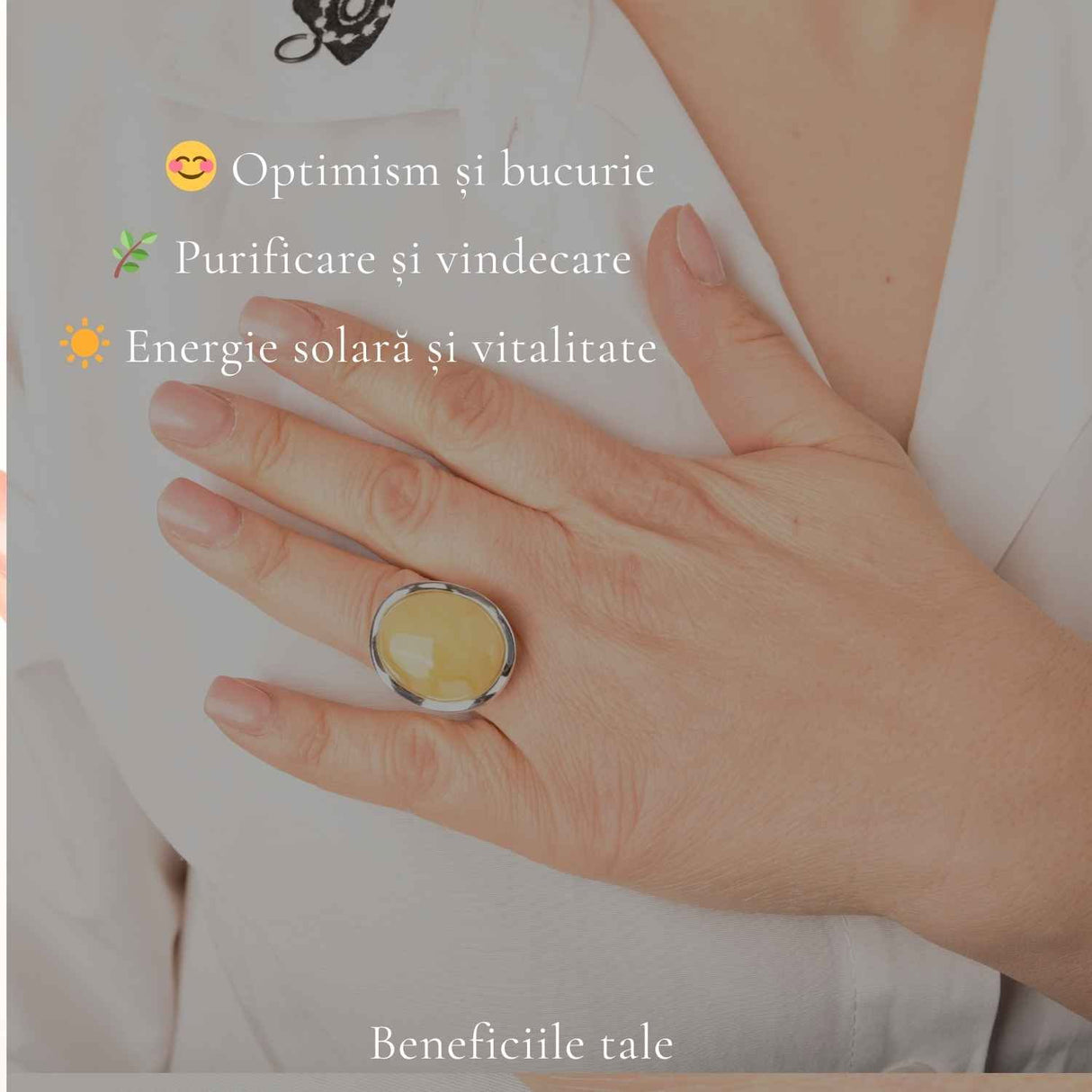 Inel Argint 925 Oval cu Chihlimbar Galben Natural - Energie Solara si Eleganta