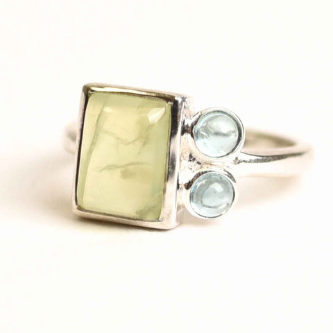 925 Silver Ring with Prehnite and Blue Apatite - Clarity and Inner Harmony