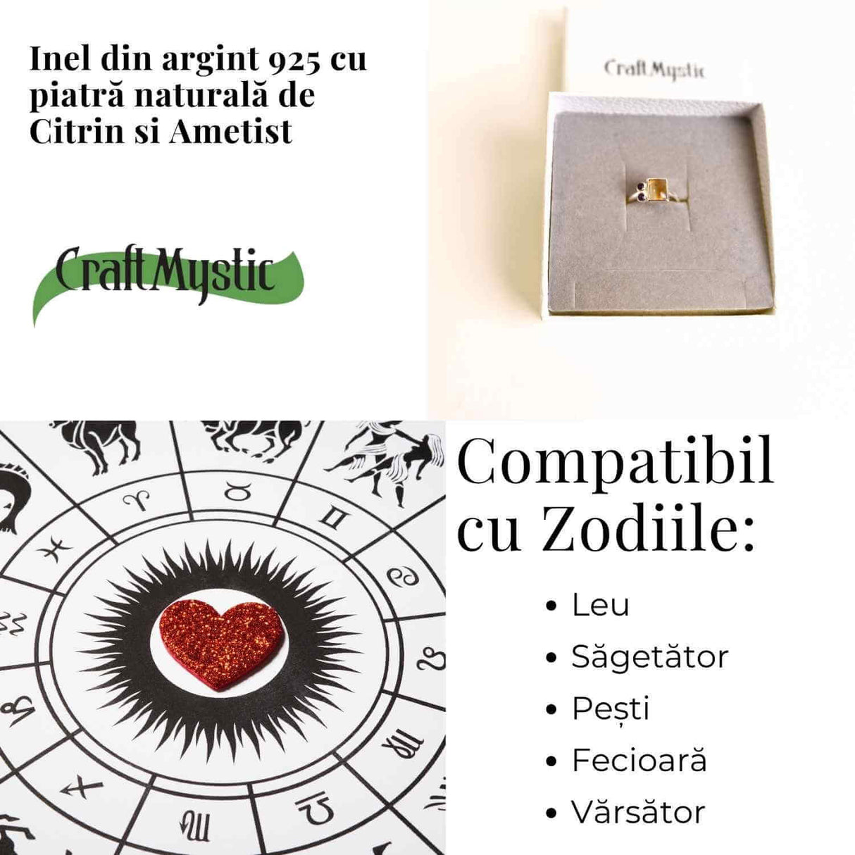 Inel argint 925 cu Citrin si Ametist - Echilibru si Claritate Interioara