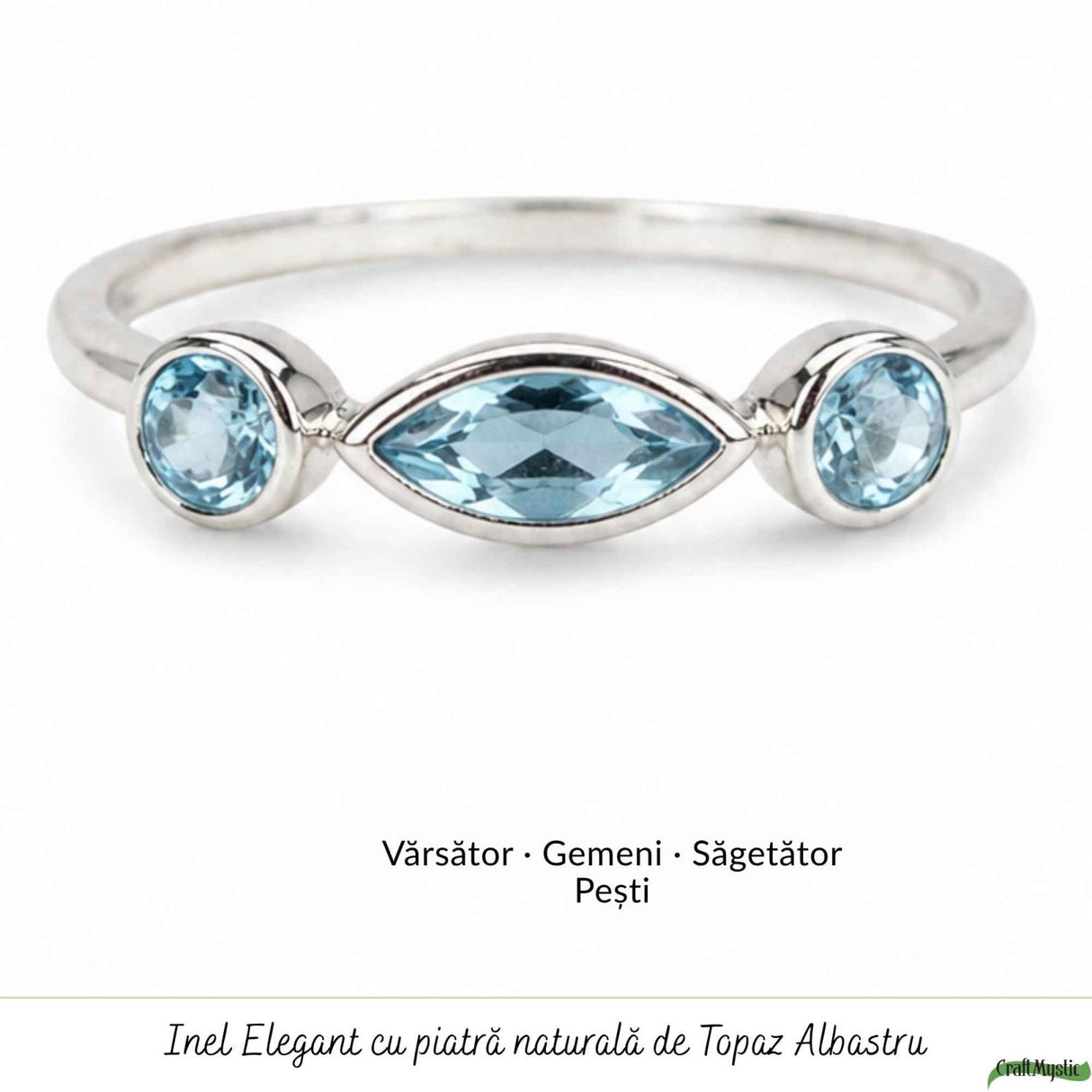 Inel argint 925 cu Topaz Albastru triplu – claritate si echilibru zilnic