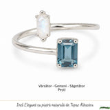 Inel argint 925 cu Topaz Albastru si Piatra Lunii dreptunghi – echilibru si claritate