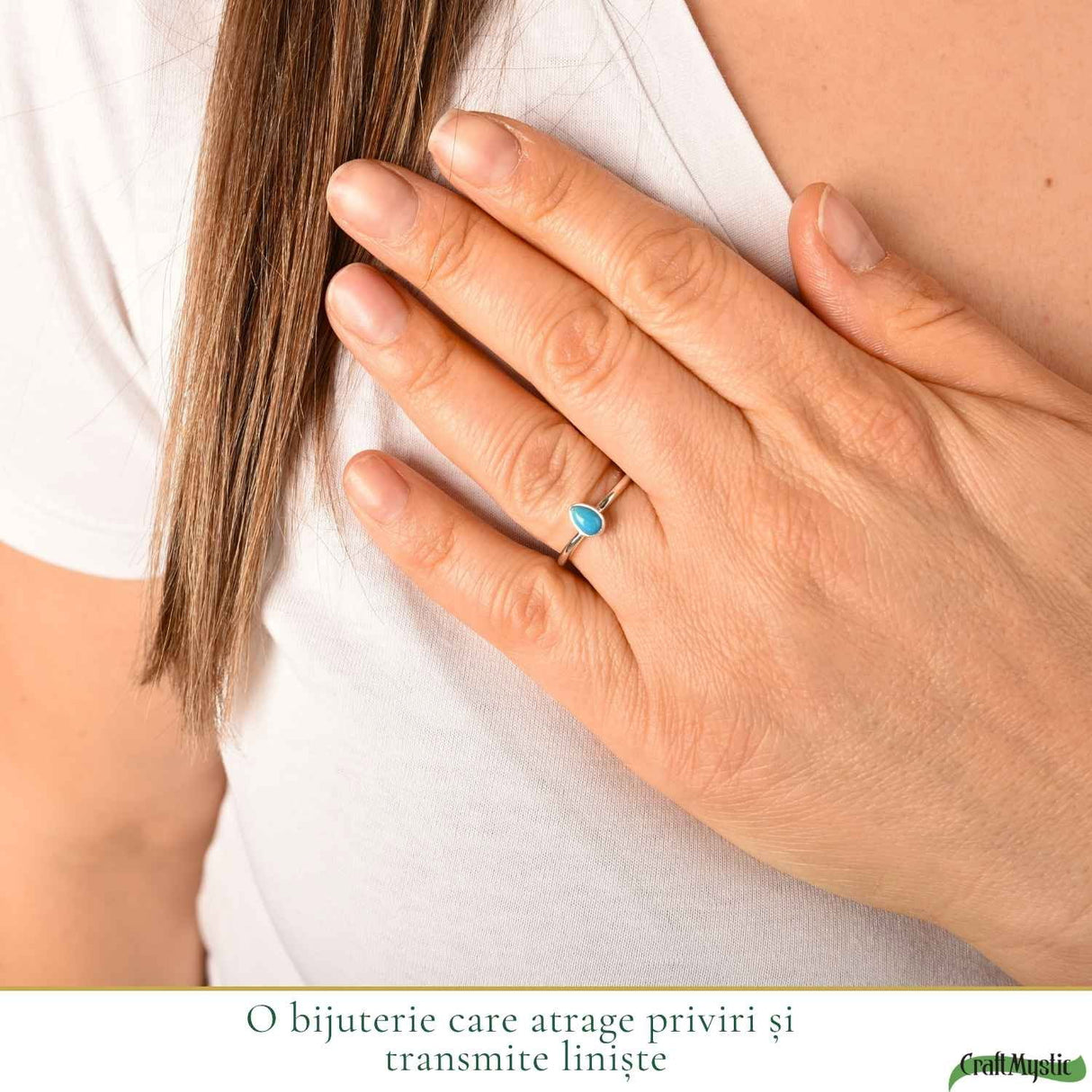 Inel Argint 925 cu Turcoaz Lacrima Mic – Protectie si Echilibru