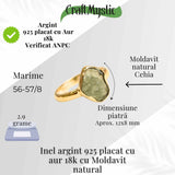 Inel argint 925 placat aur 18k cu Moldavit natural brut Marime 56-57 (EU) / 8 (US) - Stimuleaza Evolutia Interioara si Vindecarea Energetica