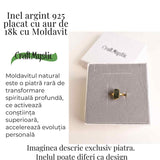 Inel argint 925 Elegant cu Moldavit placat cu Aur 18K 3.42 gr Marime 54 (EU) / 7 (US) - Stimuleaza Evolutia Interioara si Vindecarea Energetica,