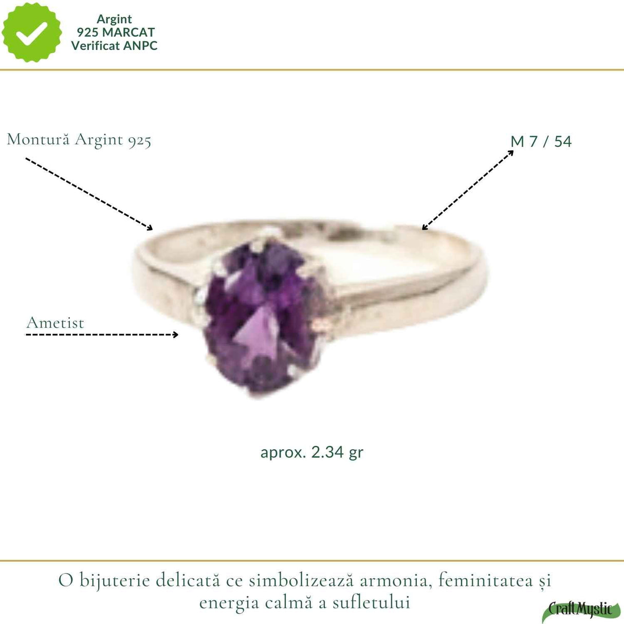Inel Argint 925 Oval cu Ametist Natural Fatetat – Calm si Claritate Interioara