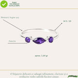Inel Argint 925 cu 3 Pietre Ametist Natural Fatetat – Calm si Claritate Interioara