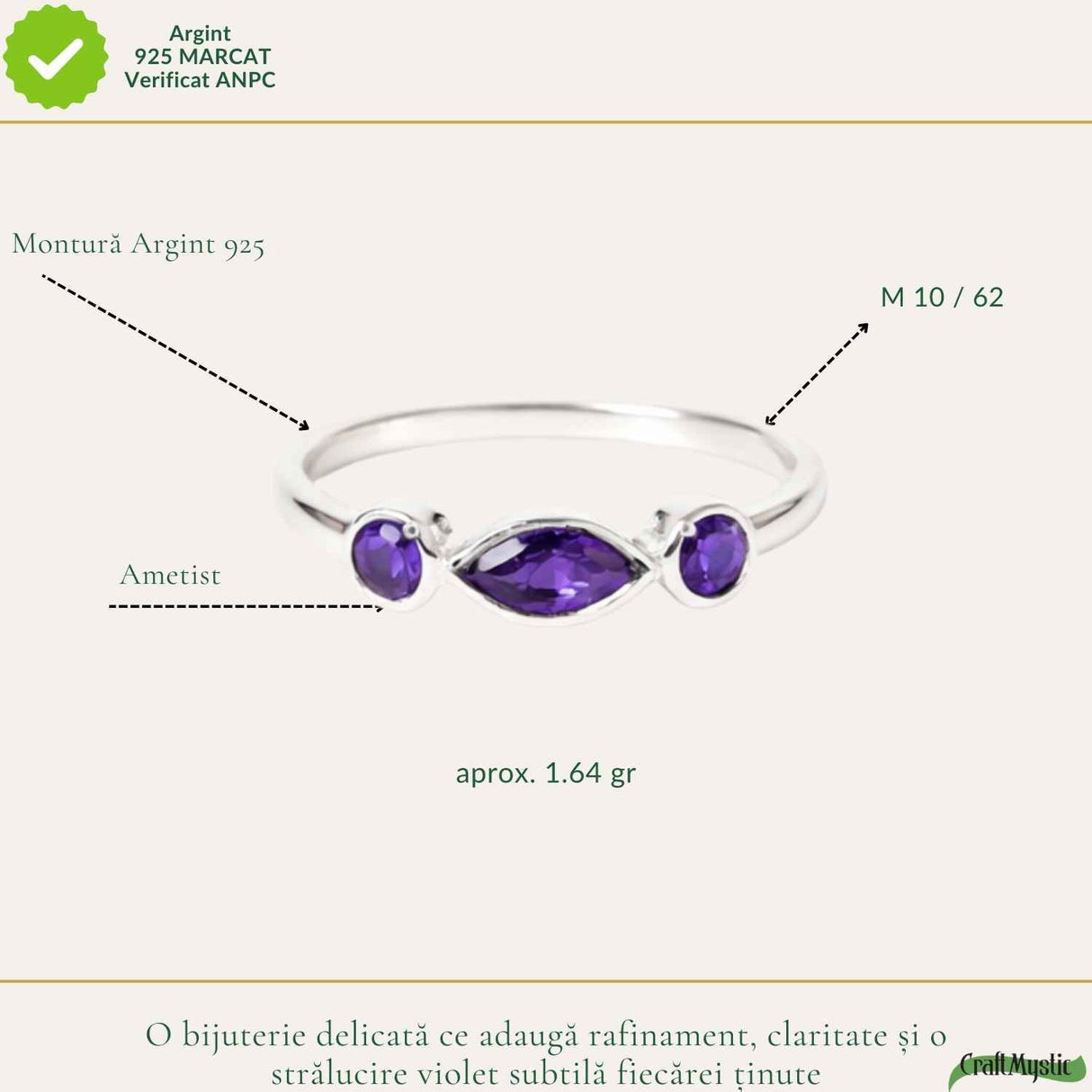 Inel Argint 925 cu 3 Pietre Ametist Natural Fatetat – Calm si Claritate Interioara