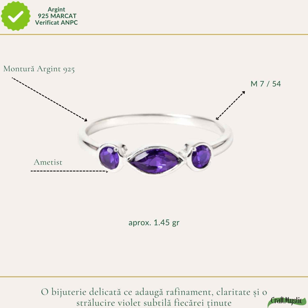 Inel Argint 925 cu 3 Pietre Ametist Natural Fatetat – Calm si Claritate Interioara