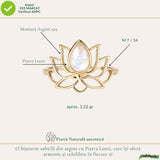 Inel Argint 925 Floare de Lotus cu Piatra Lunii – Echilibru si Liniste Interioara
