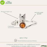 Inel Argint 925 cu Pisica si Chihlimbar Natural - Delicatete, Intuitie si Energie Calda