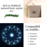 Inel argint 925 cu Moldavit natural brut Marime M52-53/6 - Piatra transformarii spirituale