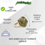 Inel argint 925 cu Moldavit natural brut Marime M52-53/6 - Piatra transformarii spirituale