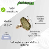 Inel argint 925 cu Moldavit natural brut Marime M52-53/6 - Piatra transformarii spirituale