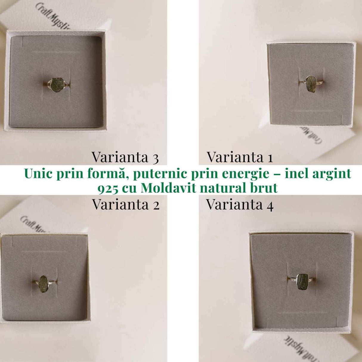 Inel argint 925 cu Moldavit natural brut Marime M52-53/6 - Piatra transformarii spirituale