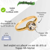 Inel argint 925 placat cu aur 18k si Topaz Alb rotund fatetat