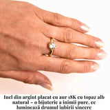 Inel argint 925 placat cu aur 18k si Topaz Alb rotund fatetat
