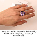 Inel din Argint 925 cu Ametist in Forma de Inima - Calm Interior si Protectie Emotionala