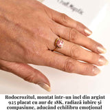 Inel Argint 925 placat cu aur 18K cu Rodocrozit Patrat - Iubire si Echilibru Emotional